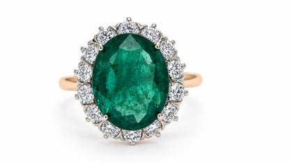 4.12ct Natural Emerald & Diamond Halo Ring 14K Gold 95577