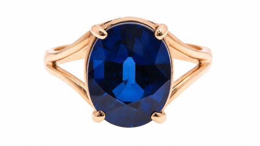 8 Carat Kashmir Blue Lab-Created Sapphire Ring | 14K Yellow Gold | Size 5½ 95578
