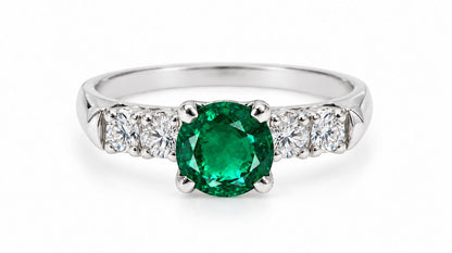 0.88ct Natural Emerald & 0.90ct Diamond Ring and Band Set 14K White Gold 95580