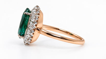 4.12ct Natural Emerald & Diamond Halo Ring 14K Gold 95577
