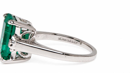 Vivid Green Lab Created 3.52ct Emerald diamond Ring 14kt. gold 95575