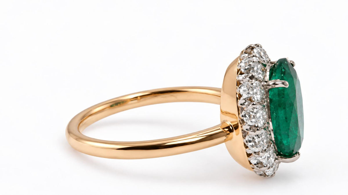4.12ct Natural Emerald & Diamond Halo Ring 14K Gold 95577