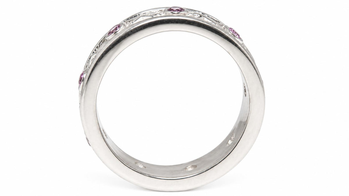 Natural .75ct Brilliant Pink Sapphires Eternity Band Sterling Silver 95561