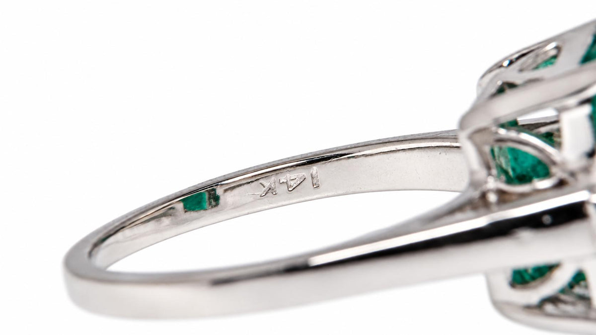 Vivid Green Lab Created 3.52ct Emerald diamond Ring 14kt. gold 95575