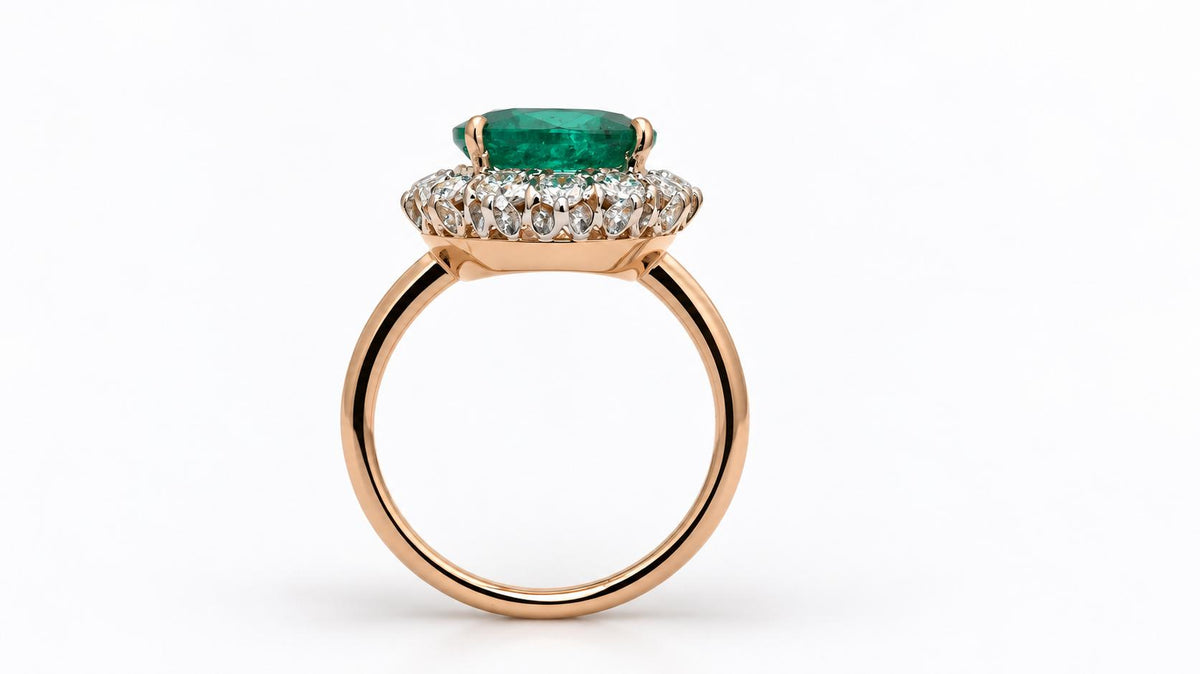 4.12ct Natural Emerald & Diamond Halo Ring 14K Gold 95577