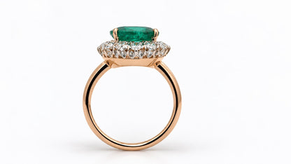 4.12ct Natural Emerald & Diamond Halo Ring 14K Gold 95577