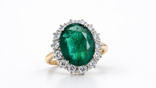 4.12ct Natural Emerald & Diamond Halo Ring 14K Gold 95577