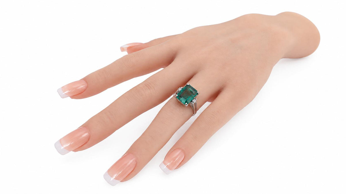 Vivid Green Lab Created 3.52ct Emerald diamond Ring 14kt. gold 95575