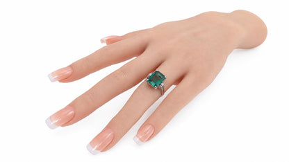 Vivid Green Lab Created 3.52ct Emerald diamond Ring 14kt. gold 95575