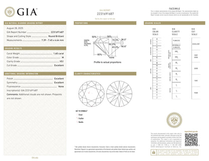 GIA Certified Natural 1.60CT Diamond Solitaire Ring 18KT Gold 95563