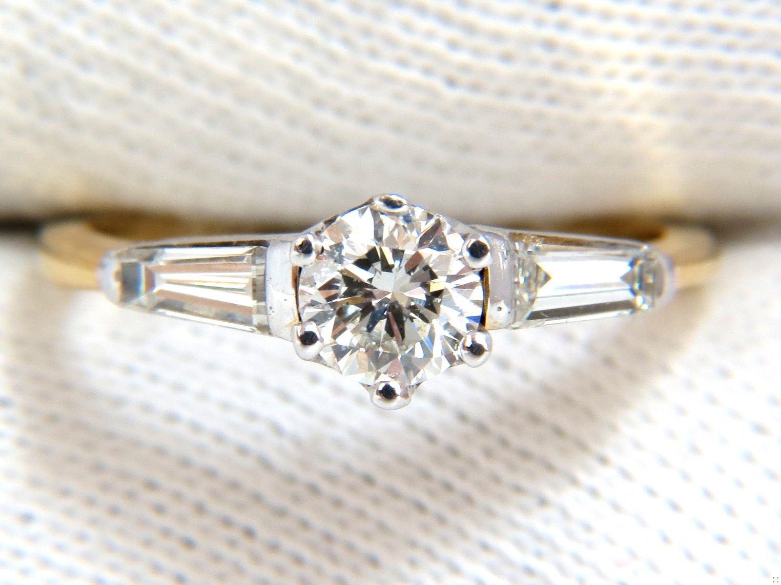 GIA .81CT ROUND CUT DIAMOND RING BAGUETTES 14KT H/SI-1 14kt 10045