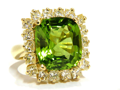 GIA 15.25ct NATURAL VIVID GREEN CUSHION PERIDOT DIAMOND RING COCKTAIL *v