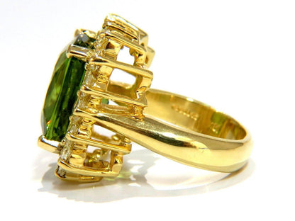 GIA 15.25ct NATURAL VIVID GREEN CUSHION PERIDOT DIAMOND RING COCKTAIL *v