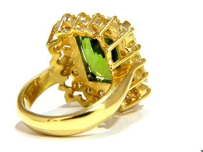 GIA 15.25ct NATURAL VIVID GREEN CUSHION PERIDOT DIAMOND RING COCKTAIL *v