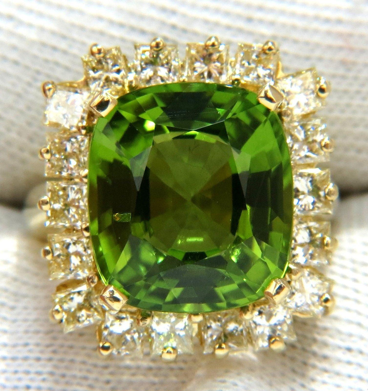 GIA 15.25ct NATURAL VIVID GREEN CUSHION PERIDOT DIAMOND RING COCKTAIL *v