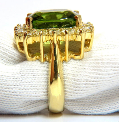 GIA 15.25ct NATURAL VIVID GREEN CUSHION PERIDOT DIAMOND RING COCKTAIL *v