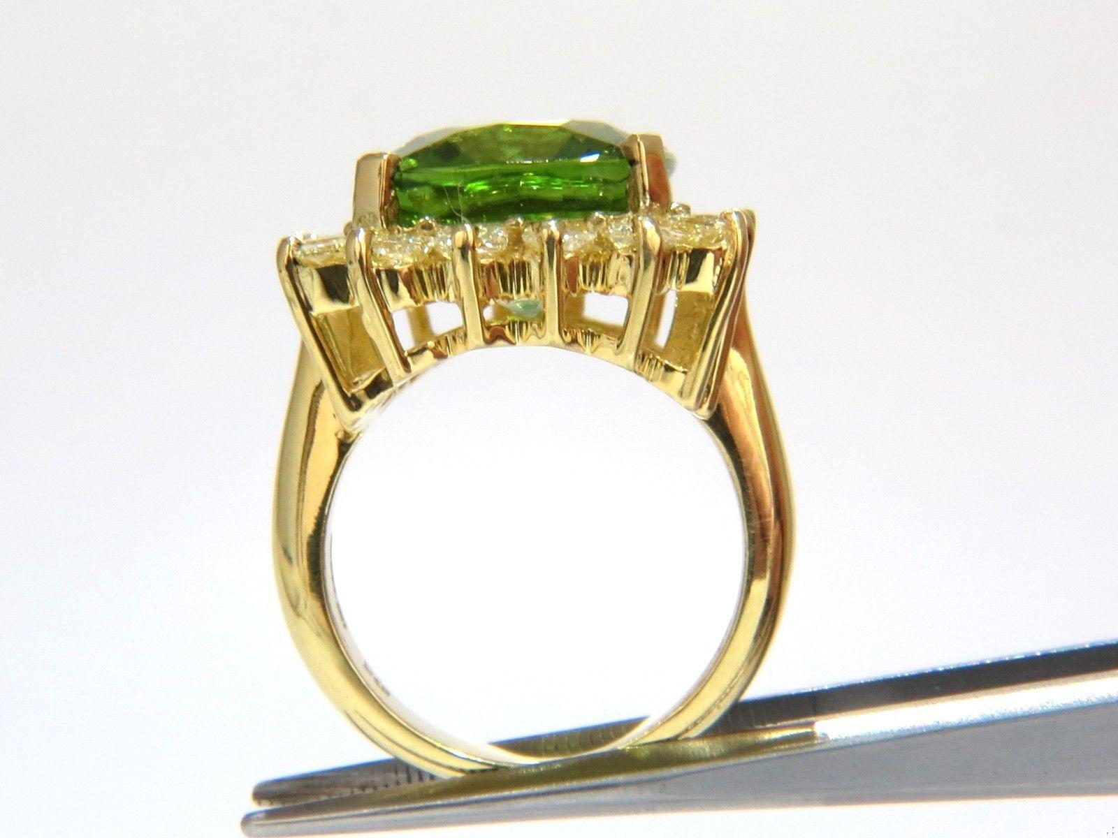 GIA 15.25ct NATURAL VIVID GREEN CUSHION PERIDOT DIAMOND RING COCKTAIL *v