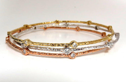 2.30ct (3) NATURAL DIAMONDS BANGLE BRACELETS 3D HAMMER FINISH DECO 14KT**