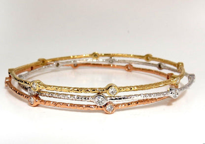2.30ct (3) NATURAL DIAMONDS BANGLE BRACELETS 3D HAMMER FINISH DECO 14KT**