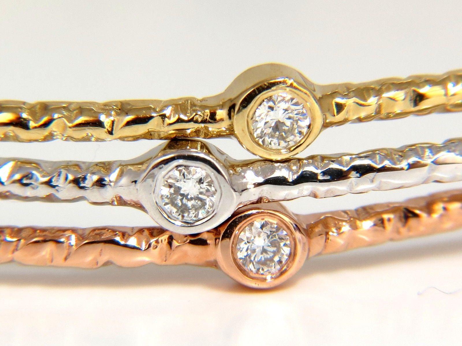 2.30ct (3) NATURAL DIAMONDS BANGLE BRACELETS 3D HAMMER FINISH DECO 14KT**