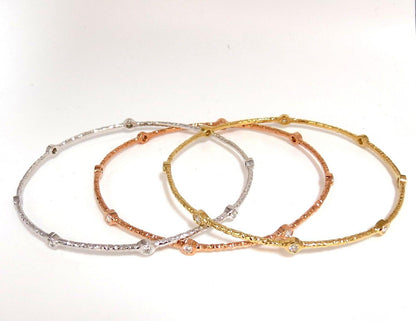 2.30ct (3) NATURAL DIAMONDS BANGLE BRACELETS 3D HAMMER FINISH DECO 14KT**