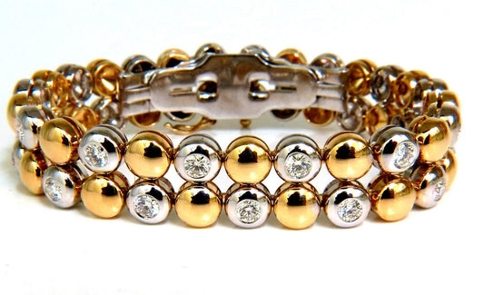 5.00CT 18KT DIAMONDS ROUNDS TWO TONED DOMED LINK BRACELET G/VS RARE
