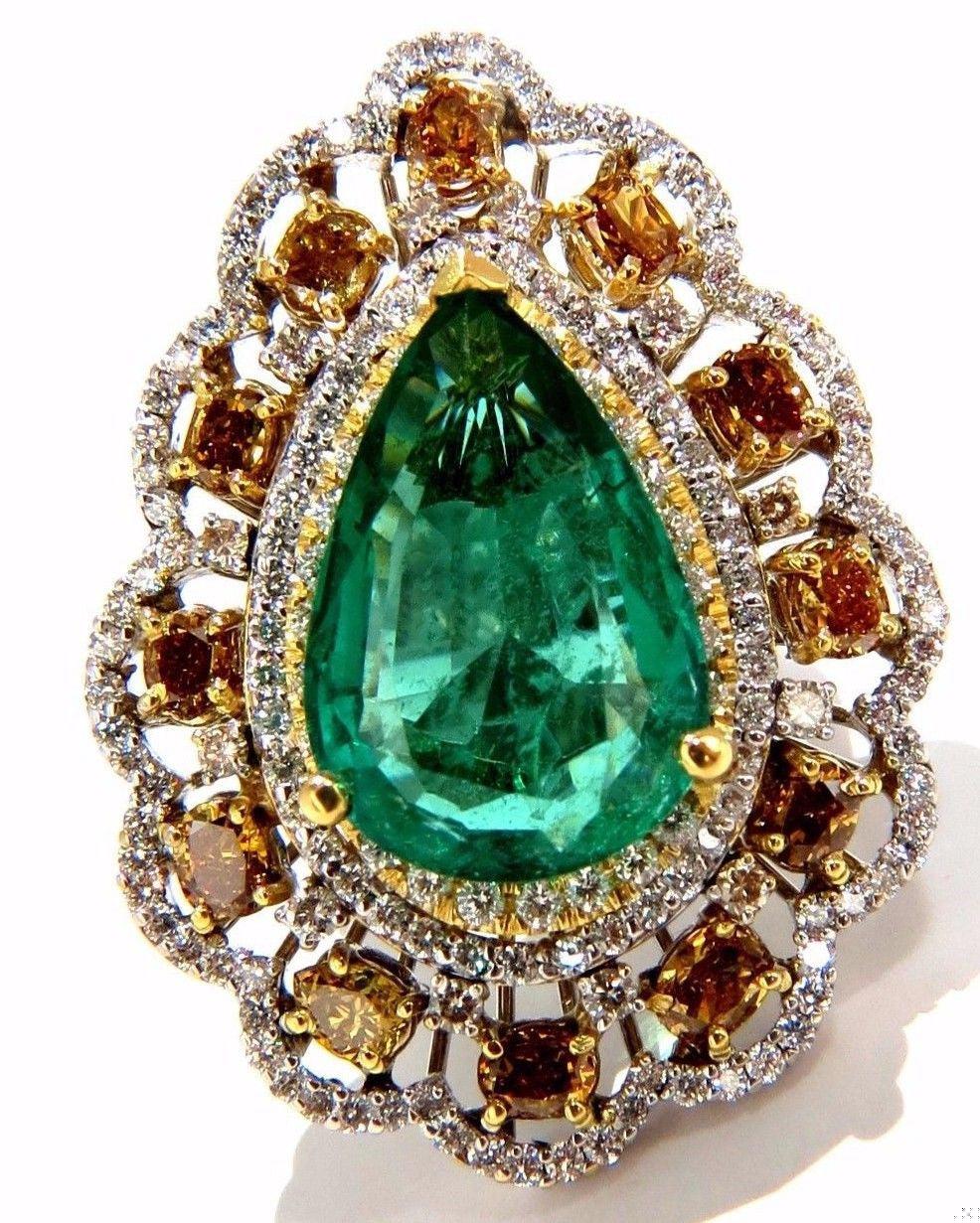 GIA 12.77CT NATURAL EMERALD DIAMONDS RING 18KT VIVID GREEN 10345**