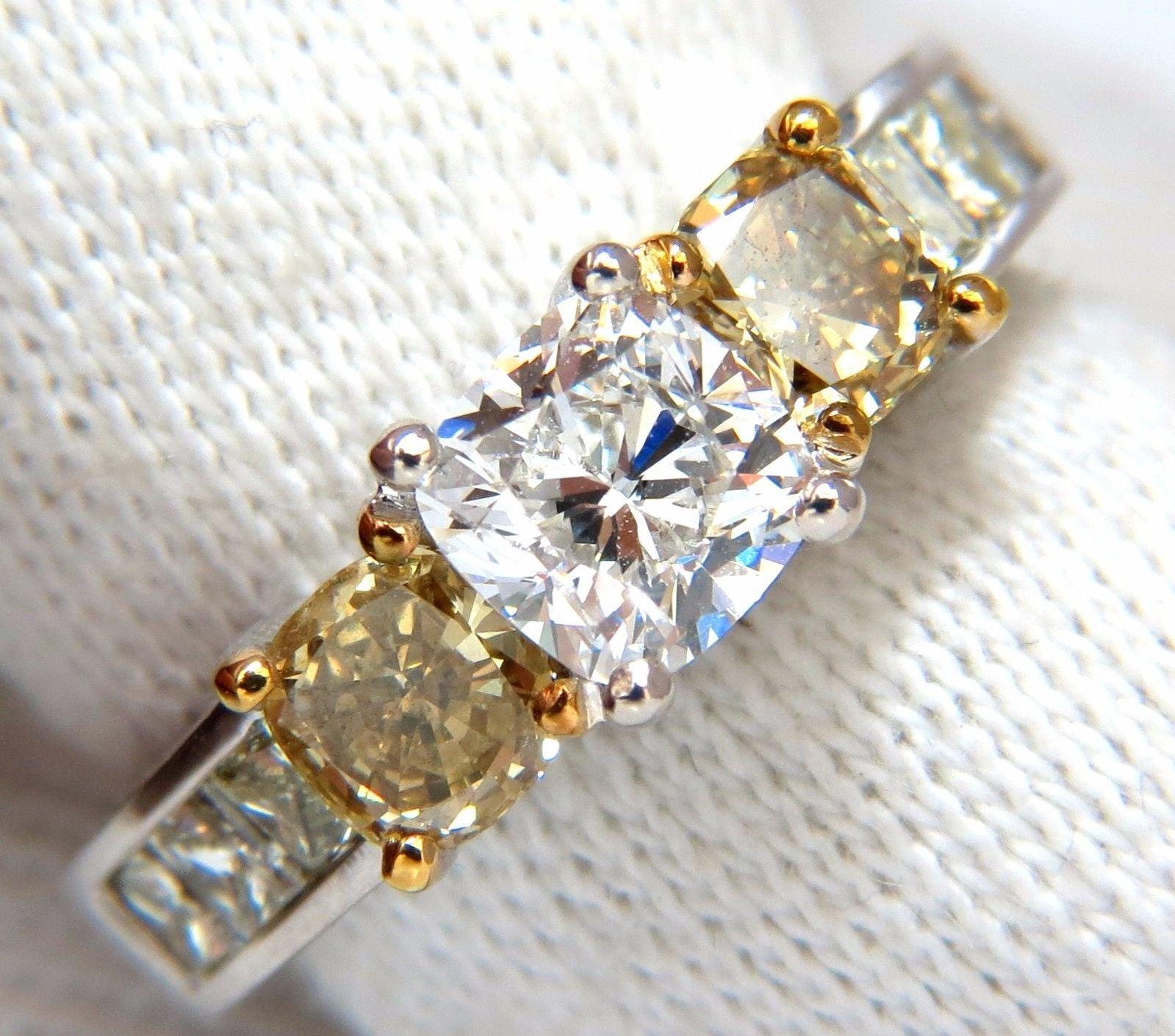 GIA certified 1.01ct natural diamond s& 1.02ct fancy yellows ring 14kt 10346**