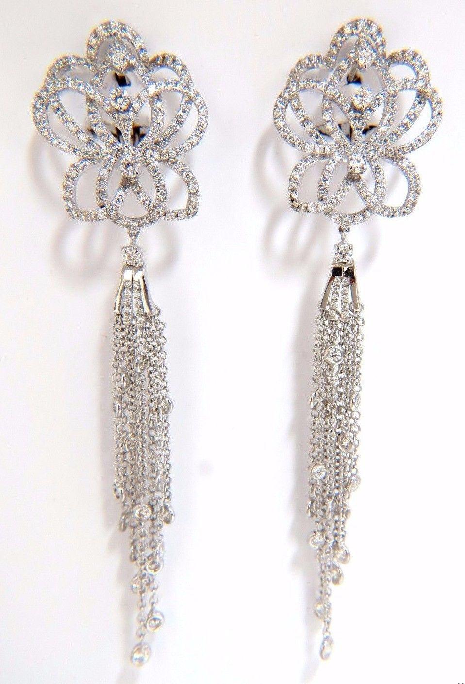 5.40ct natural diamonds cluster dangle drop earrings 18kt gilt deco**