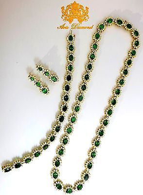 70.72CT NATURAL TSAVORITES DIAMOND BRACELET EARRINGS NECKLACE SUITE