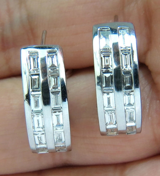 2.00CT BAGUETTE TWO ROWS NATURAL DIAMOND SEMI HOOP CLIP EARRINGS 14KT 10901