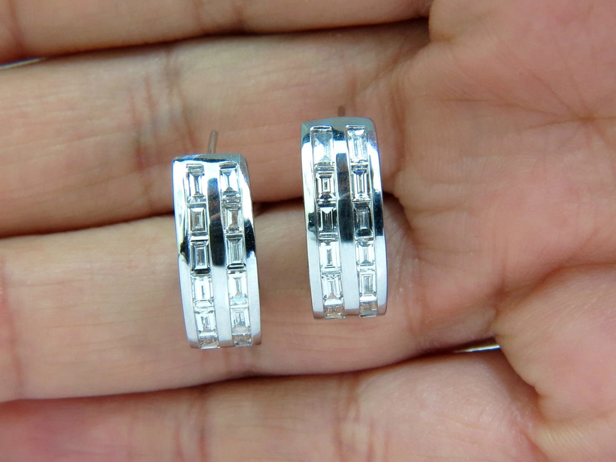 2.00CT BAGUETTE TWO ROWS NATURAL DIAMOND SEMI HOOP CLIP EARRINGS 14KT 10901