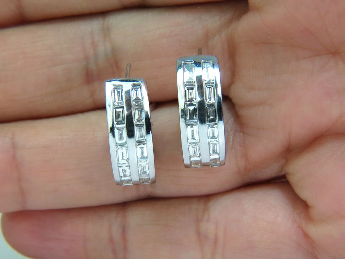 2.00CT BAGUETTE TWO ROWS NATURAL DIAMOND SEMI HOOP CLIP EARRINGS 14KT 10901