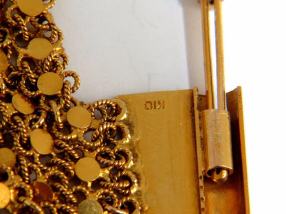 18kt. yellow gold vintage wide caliber bracelet mesh Hinged linked beads 7.50