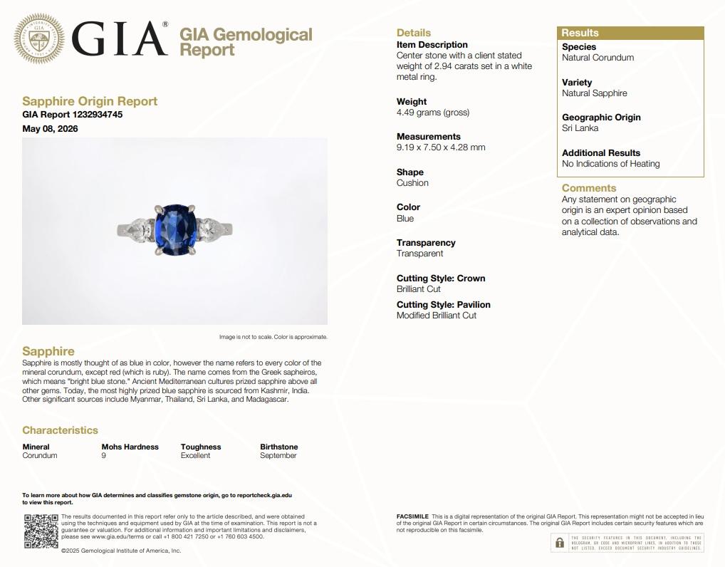 GIA Certified 2.94ct Natural No Heat Blue Sapphire Diamonds Ring 14kt #12347**