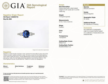 GIA Certified 2.94ct Natural No Heat Blue Sapphire Diamonds Ring 14kt #12347**