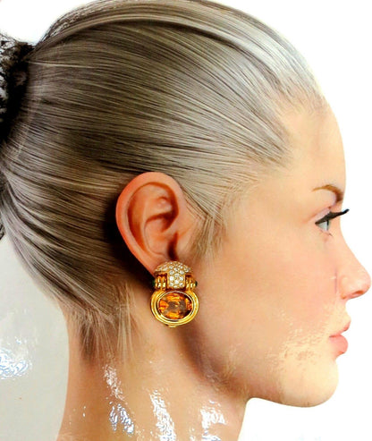 22.50ct Natural Yellow Citrine Diamonds Dangle Earrings 18kt 10743**