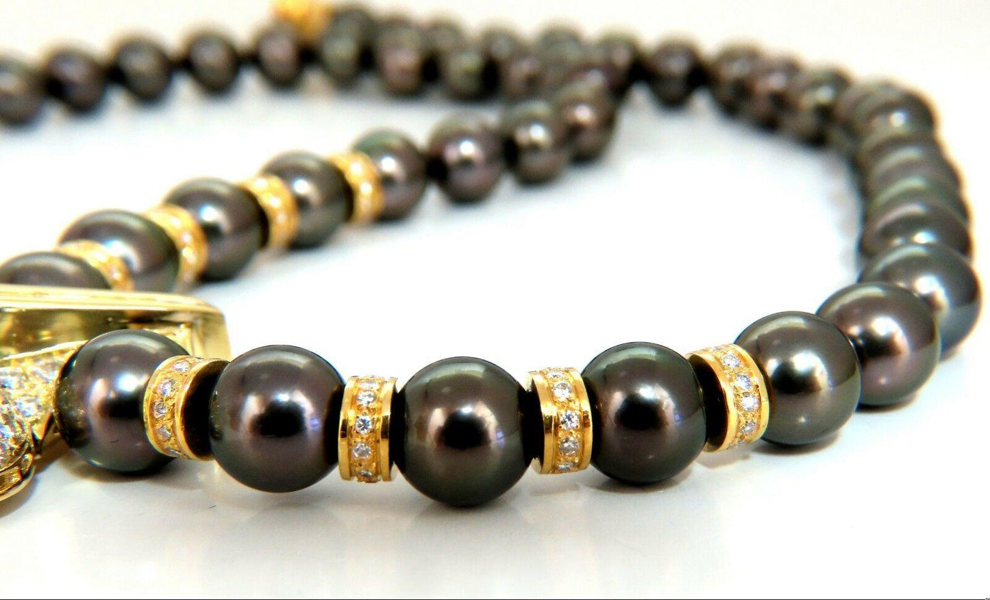 6.40ct Natural Heart Blue Sapphire Diamonds Tahitian Pearls Necklace 18 karat**