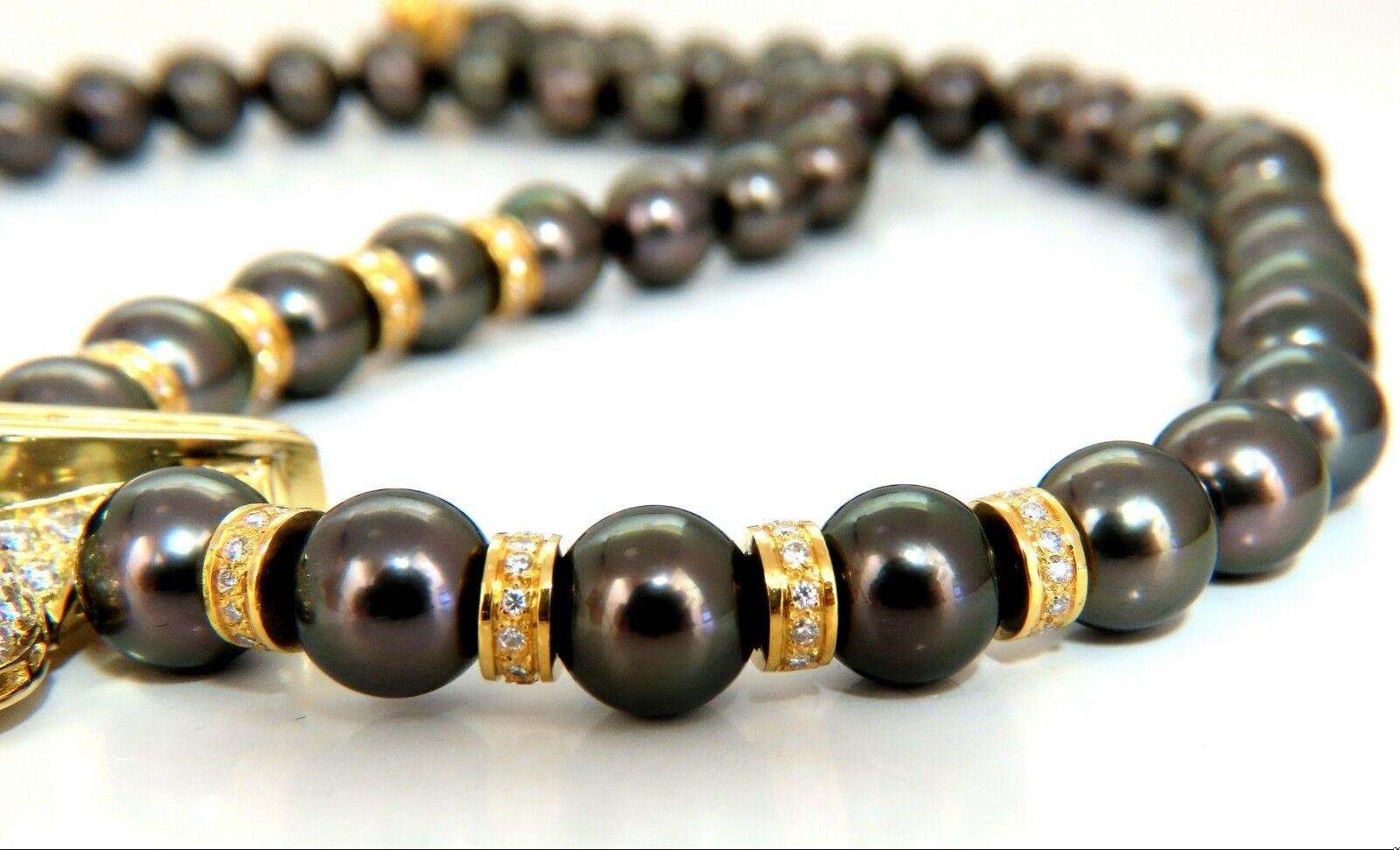 6.40ct Natural Heart Blue Sapphire Diamonds Tahitian Pearls Necklace 18 karat**