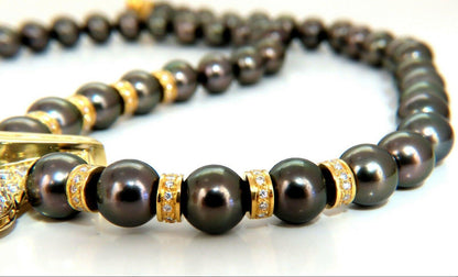 6.40ct Natural Heart Blue Sapphire Diamonds Tahitian Pearls Necklace 18 karat**