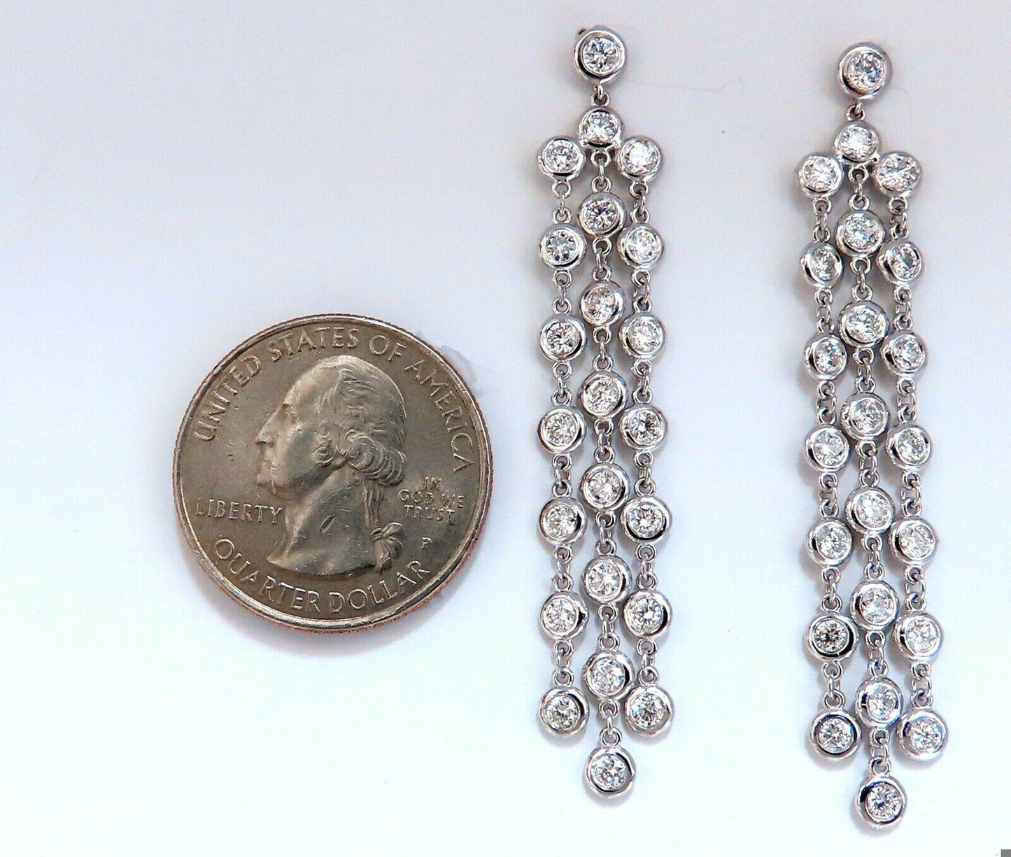 2.60ct Natural Round Diamonds Cascading Station Yard Dangle Earrings 14kt