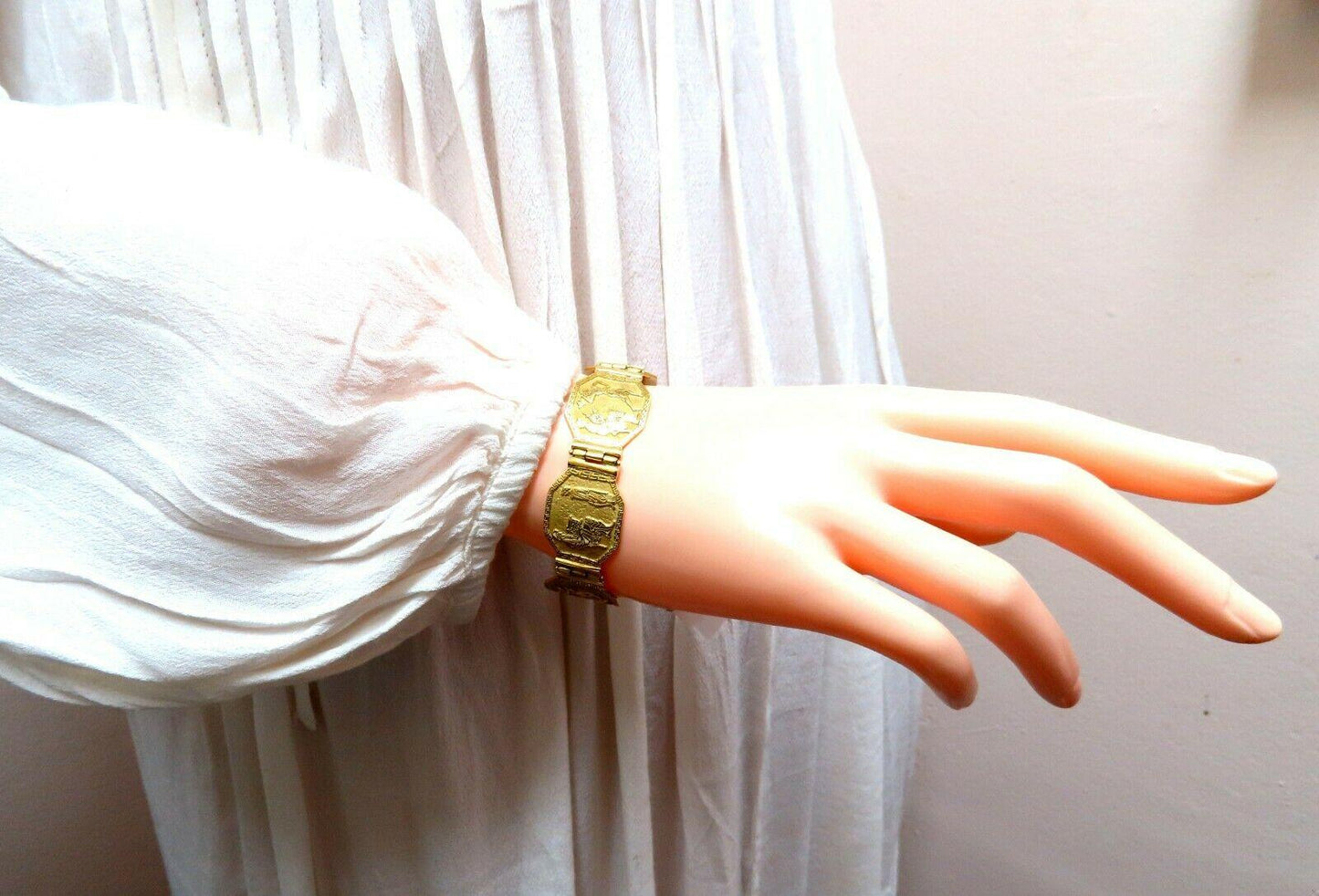 Egyptian Hieroglyphics Statement Cuff Bracelet 18kt Gold 10983**
