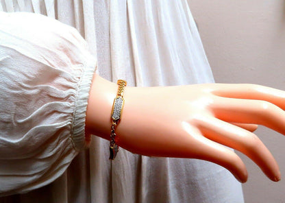 1.63ct Natural Round Diamonds Rectangular Vector Curb Link Bracelet 18kt