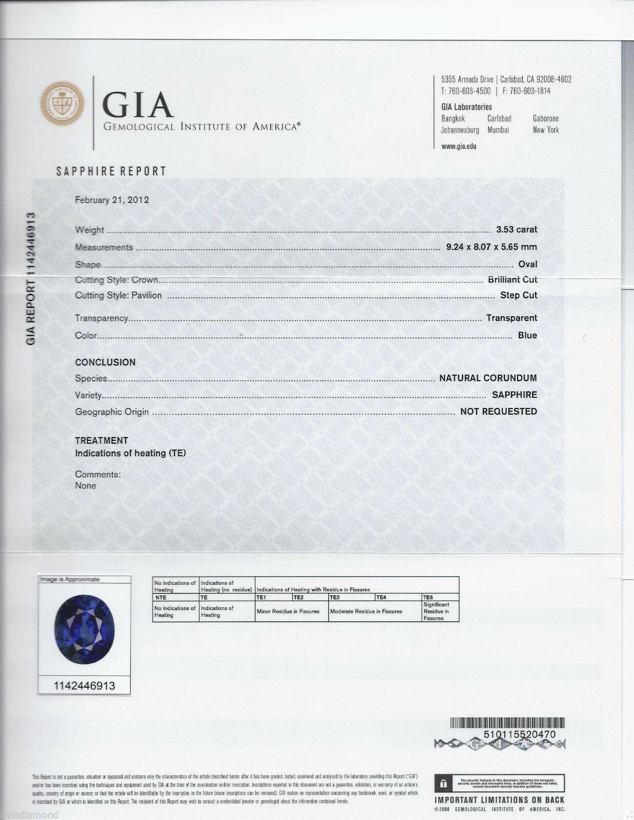 GIA Certified 4.93CT Natural Top Gem Sapphire Diamond Ring Classic Set 11094**