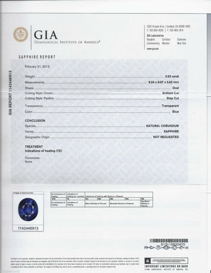 GIA Certified 4.93CT Natural Top Gem Sapphire Diamond Ring Classic Set 11094**