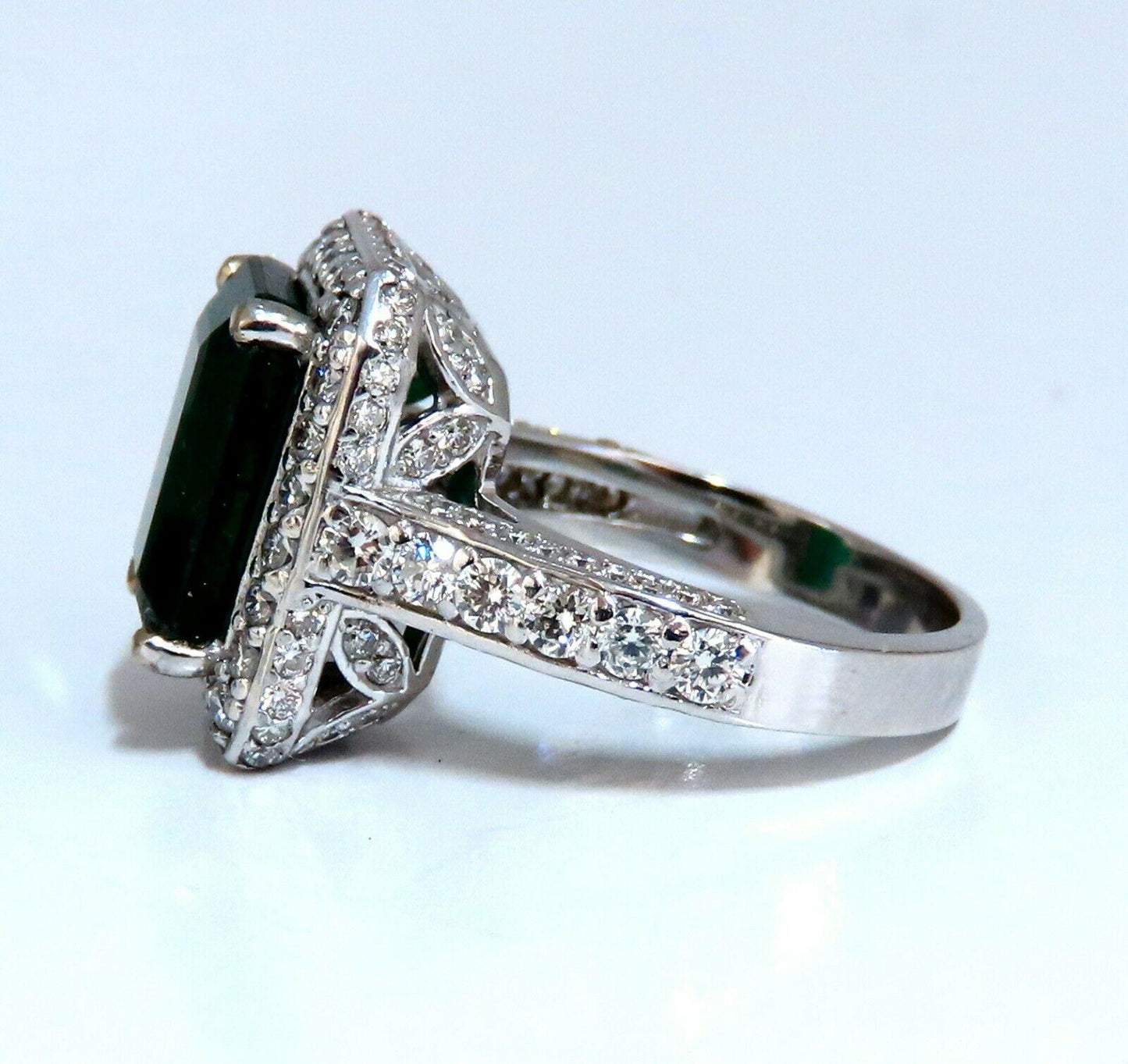 5.52ct Natural Vivid Green Emerald Diamonds Ring 14kt Mod Halo Bead Set 11179**