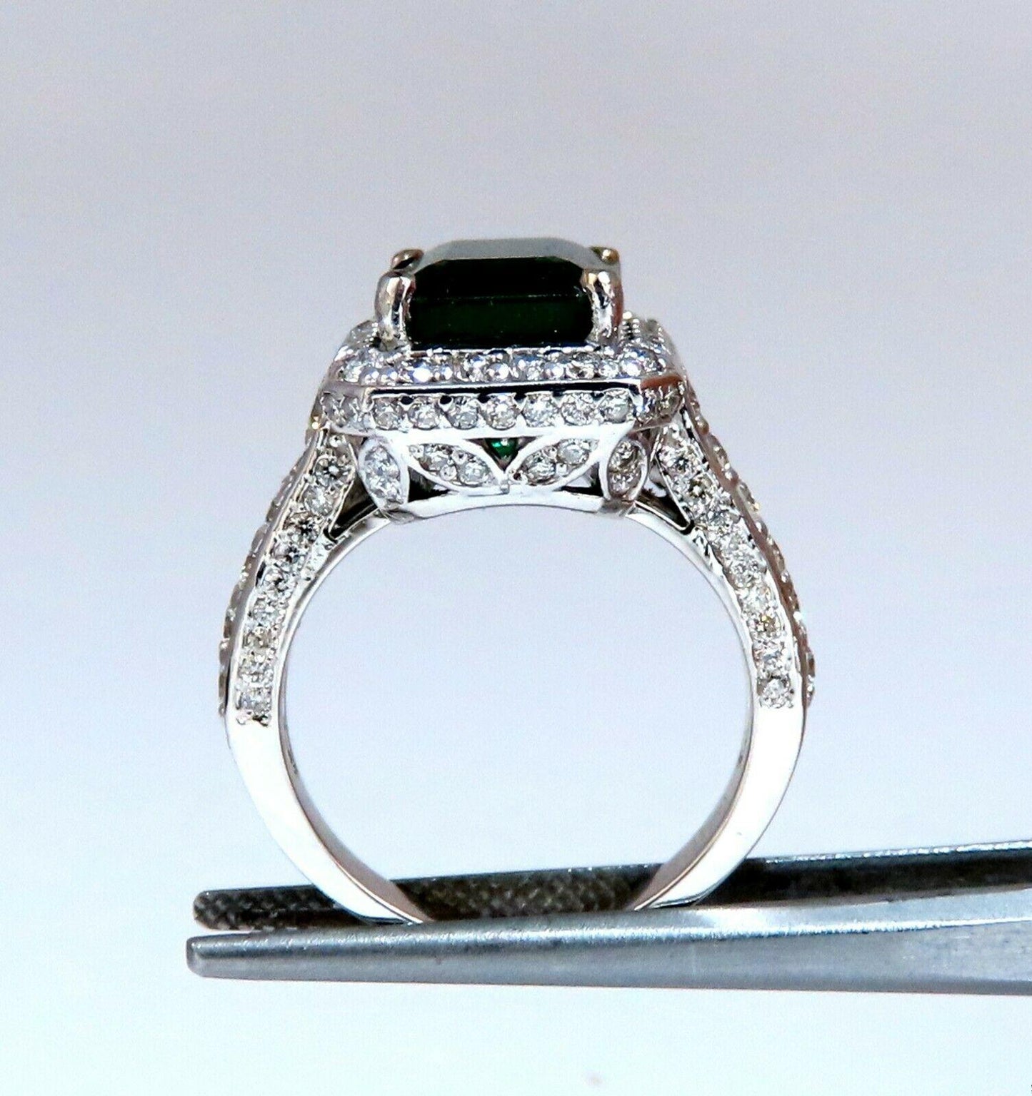 5.52ct Natural Vivid Green Emerald Diamonds Ring 14kt Mod Halo Bead Set 11179**
