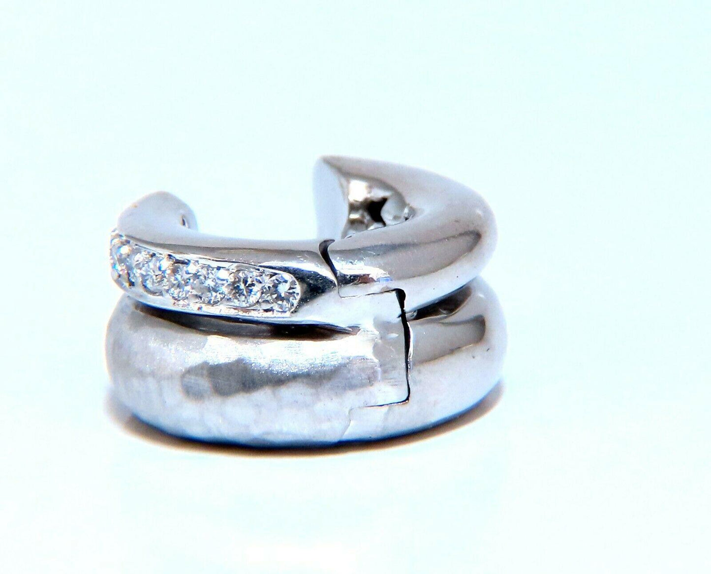 .33ct Natural Diamonds Huggie Hoop Earrings 18kt Gold Hammered Deco