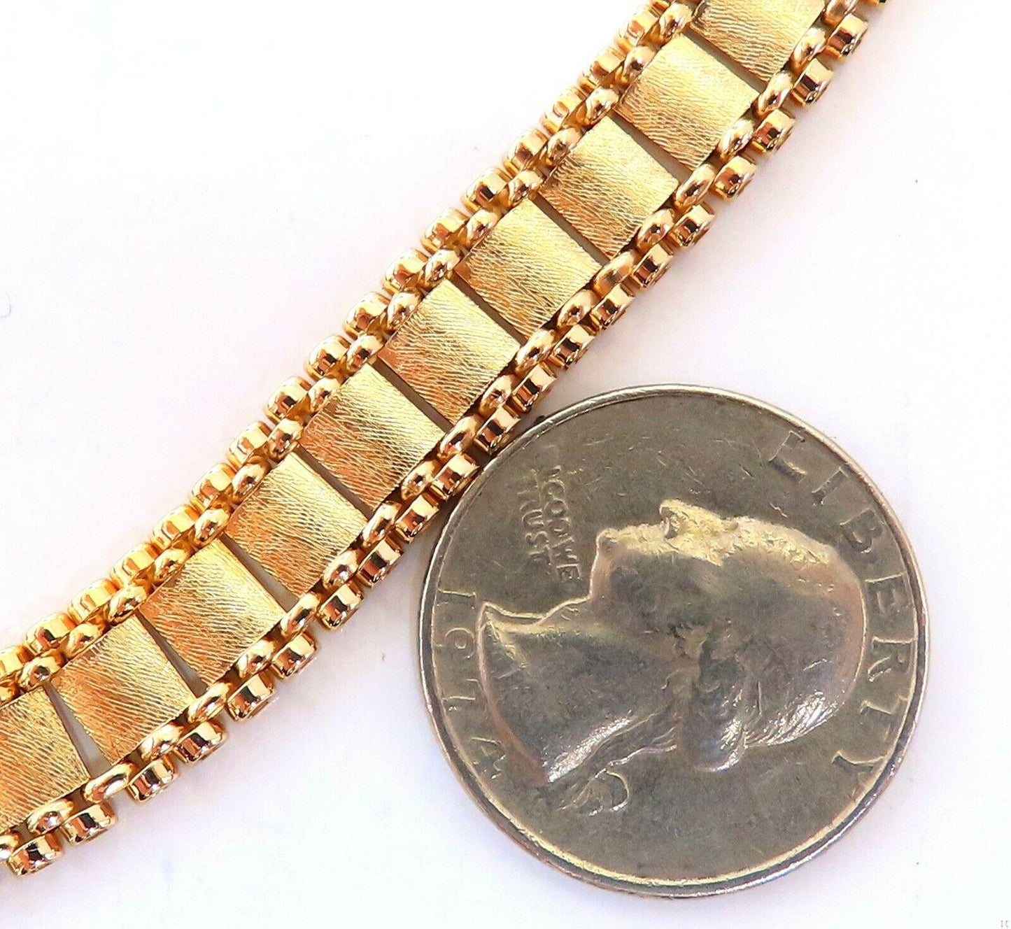 Reversible 5 Tier Curbed Band Link Gold Necklace 14kt gold 15 inch 9.8mm 11644**