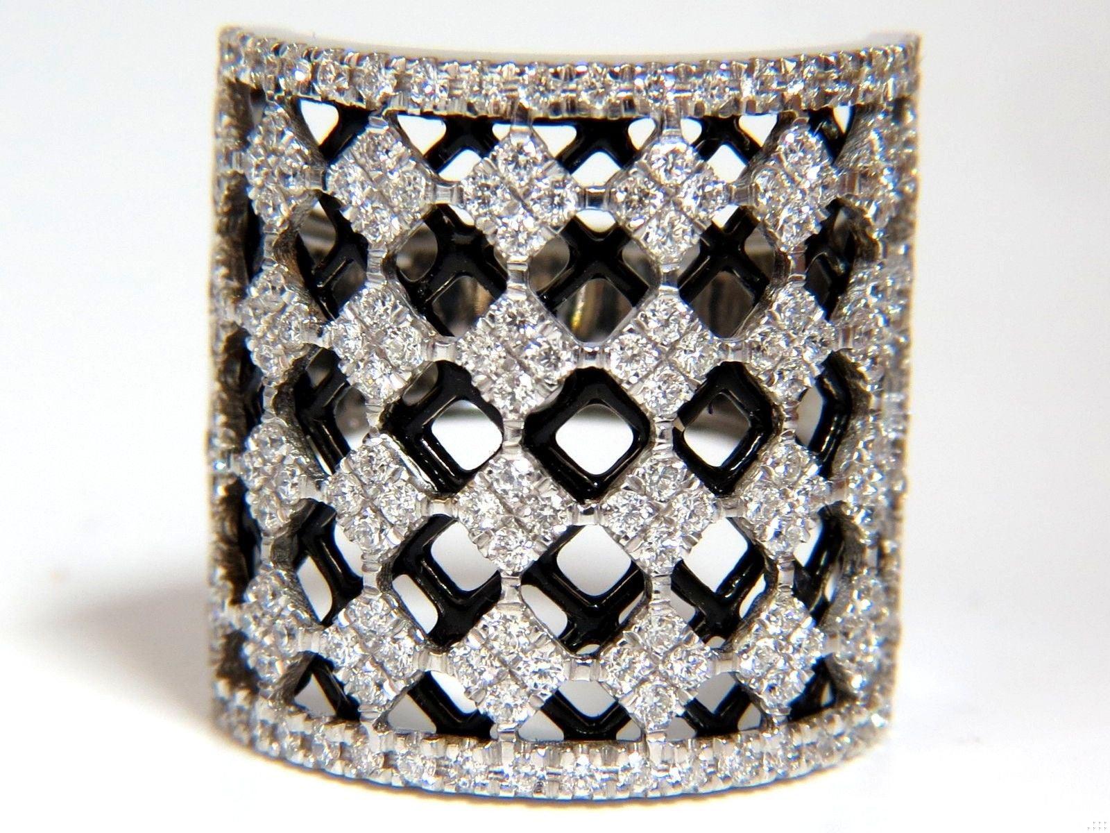 1.82CT DIAMONDS BEAD SET SANDWICHED BLACK UNDERLAY 3D BAND RING 18KT 10042